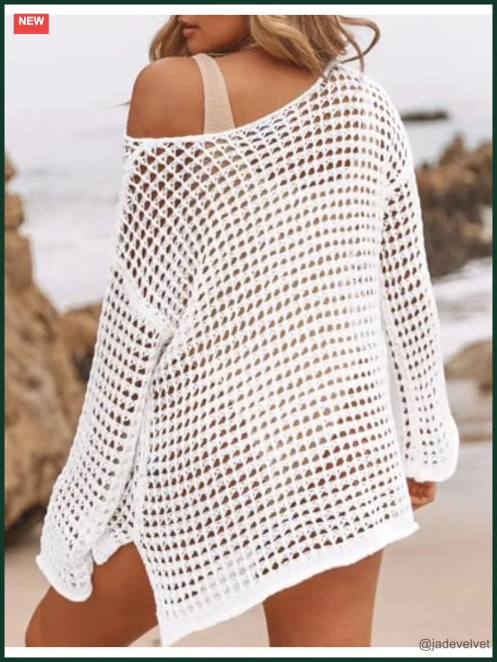 Long Sleeve Crochet Mesh Knit Beach Cover Up Swimwear